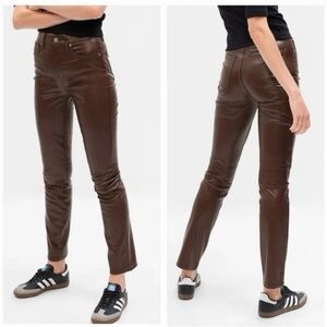 GAP High Rise Vegan Faux Leather Vintage Slim Pants in espresso Brown Sz 29